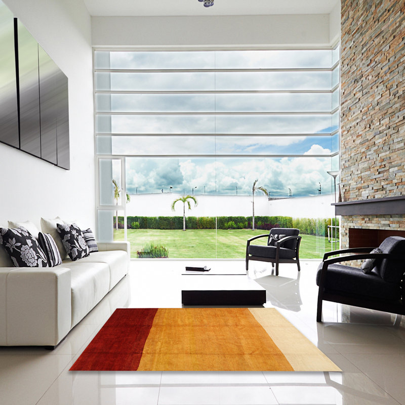 Tapis de zone jaune/rouge/beige contemporaine, Carré 3 pi