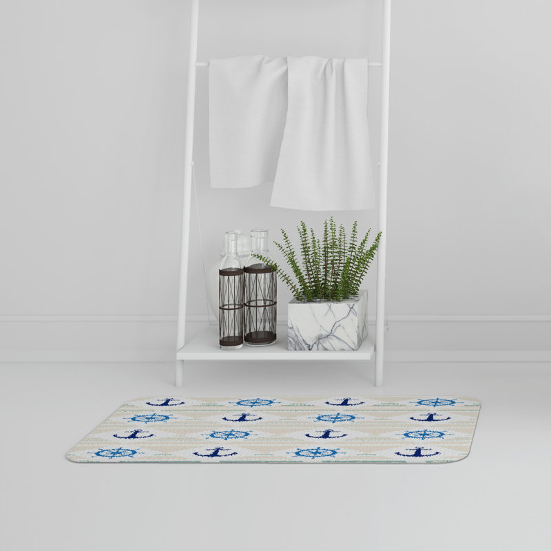 Ajeet Non-Slip Bath Rug, Classic Helm & Anchor