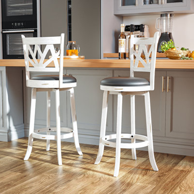 Swivel Upholstered Stool with Solid Wood Frame
