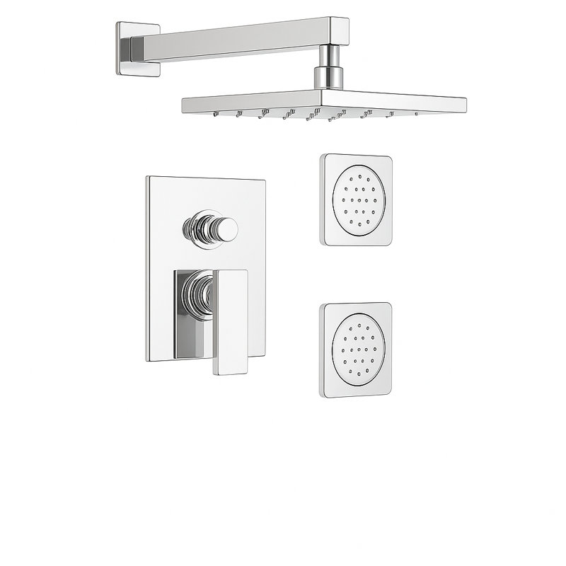 Scala Pressure Balance Shower System with 2-Way Diverter, 8-Inch Rain Shower Head and Two Body Sprays, Valve Included