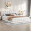 Lit plateforme tapissier avec tissu en velours et coutures-107963047
