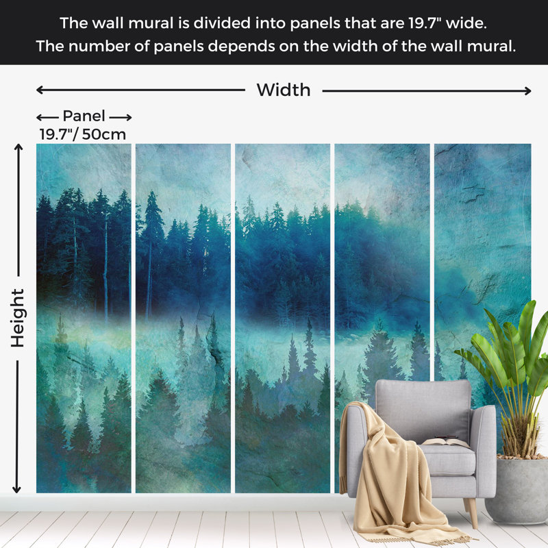 Papier peint paysage - Impression de forêt moderne, L 110 po x l 157 po