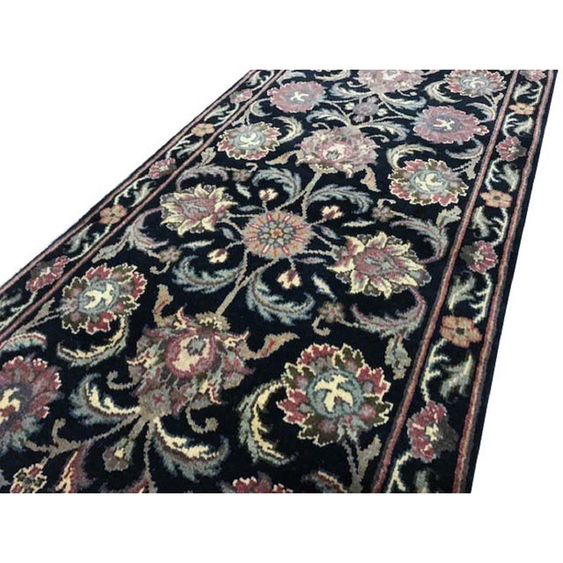 Hand-Knotted High-Quality Black and Black Runner