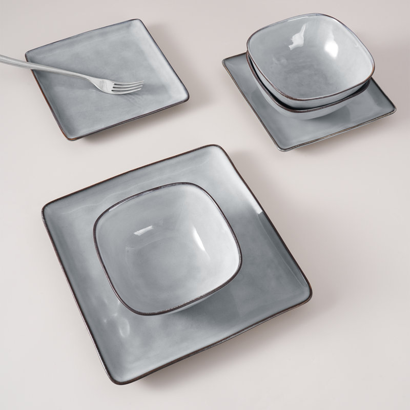 Stoneware Dinnerware Sets, 18-Piece Dish Set, Gray