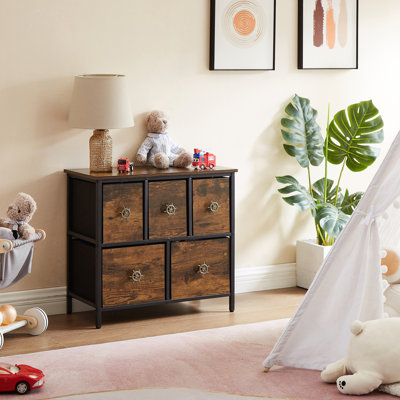 Commode 5 tiroirs Cesare, petite commode Farmhouse de l 23,6 po, commode large avec tiroirs de rangement en tissu pour le salon, le couloir et la chambre d'enfant