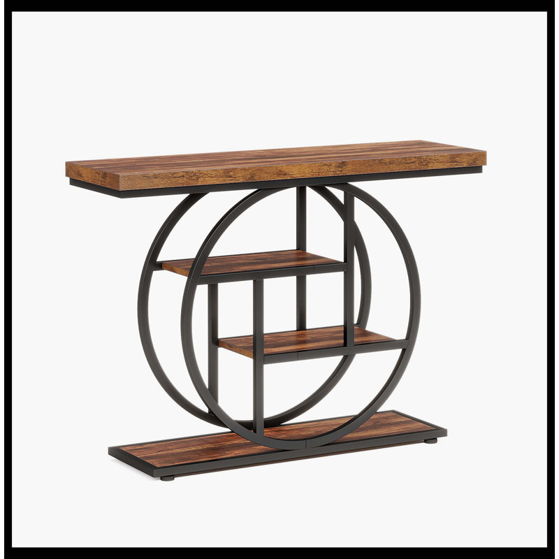 41.3" Console Table, Industrial 4-Tier Sofa Entryway Table With Circle Base