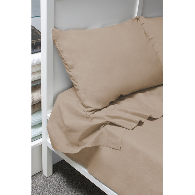 100% Cotton Standard Sheet Set, King Sheet Set  + 2 Standard Pillowcases, Beige