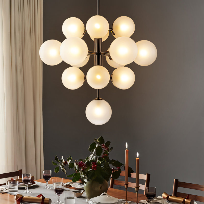 Scituate 19 - Light Dimmable Tiered Modern Glass Bubble Chandelier, Black