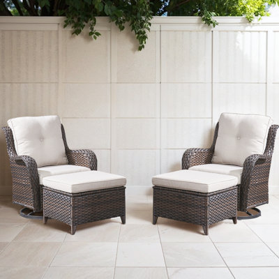 Bonia Makennah Swivel rocking Patio Chair with Cushions and Ottoman