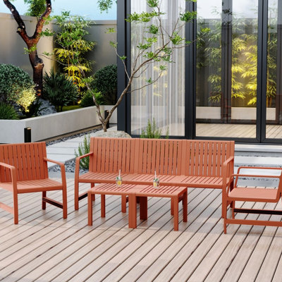 Abricot brun 5 meubles pour l'intérieur et l'extérieur - 3, 2 chaises, tables basses, rouille, Pp imperméable, espace, cadre confortable de conception profonde, installation rapide et facile, balcon Smart Space
