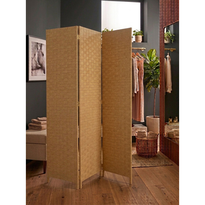 Cloison pliante en bambou / rotin 68,5 po Cecilia, 3, Beige