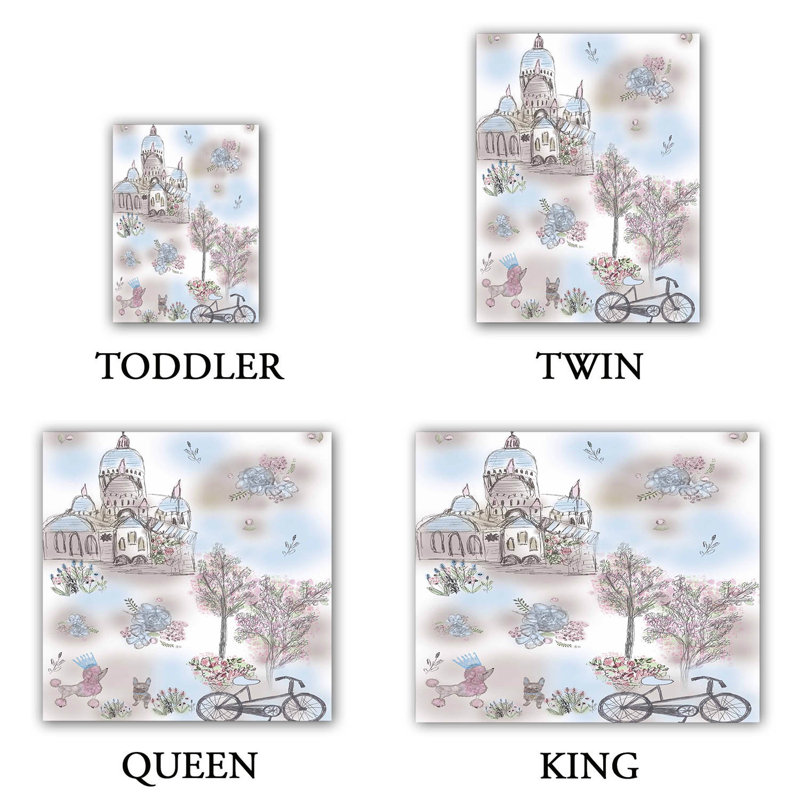 Ensemble de housse de couette french poodles, 1 housse de couette grand + 2 taies standards
