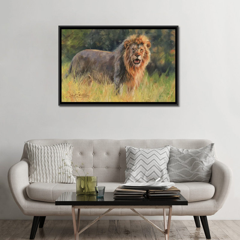 « lion evening light », impression sur toile, H 18 po x l 26 po x P 1,5 po, Toile avec cadre noir, Pas de tapis