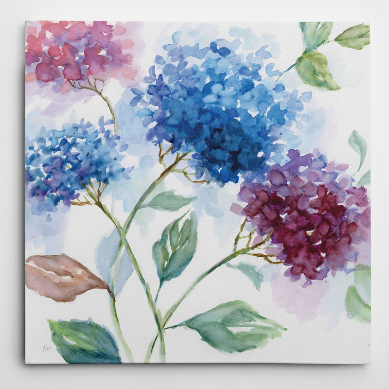 « hortensia harmonie ii » par nan, reproduction d’art sur toile tendue, H 32 po x l 32 po x P 1,5 po