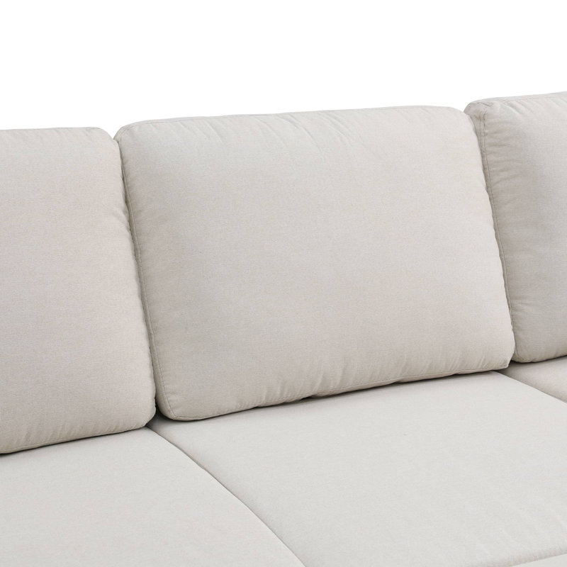 Off White Sackcloth 6-Piece Convertible Sofa Bed with Storage