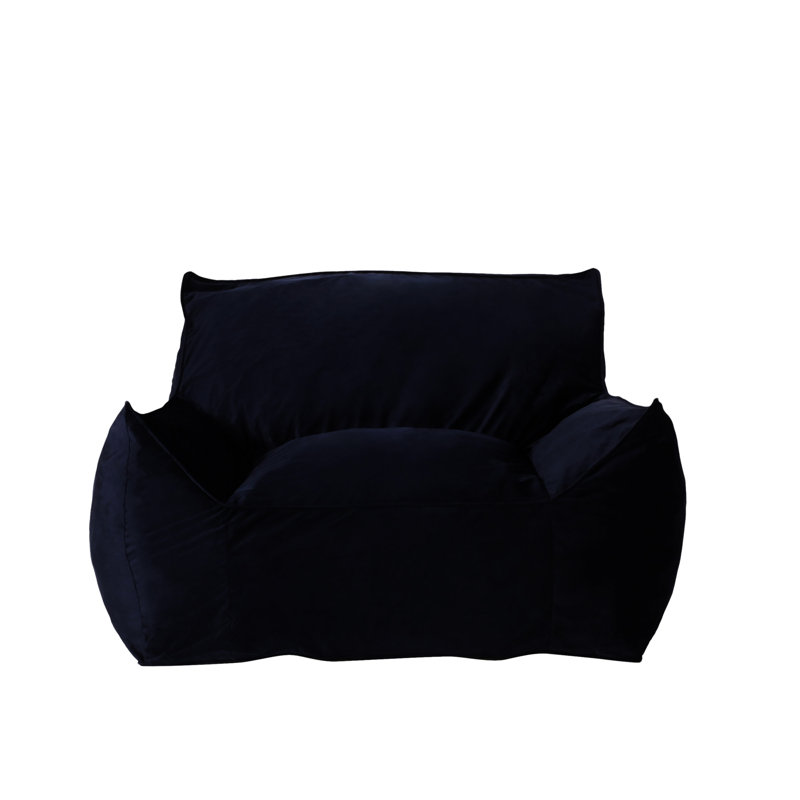 Allea Velveteen Bean Bag Chair With Armrests, Dark Blue Velvet