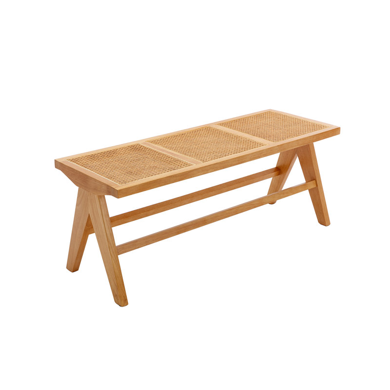 Itasca 42" Farmhouse Rattan Bench Entryway Bench with Footrest, Woven Bench Dining Bench Long Seat for Hallway/Dining Room/Living Room/Foyer