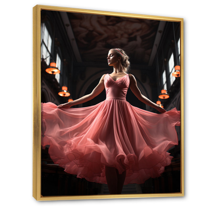 «Pink Ballet Dance IV» sur toile, H 20 po x l 12 po x P 1 po, Cadre flottant doré