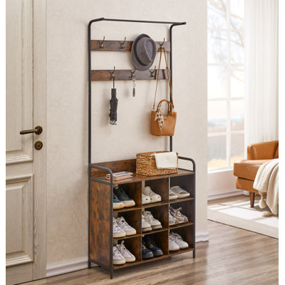 Portemanteau, portemanteau avec porte-chaussures pour le vestibule, portemanteau 3-en-1 et support de rangement, avec 7 crochets, une tringle à vêtements