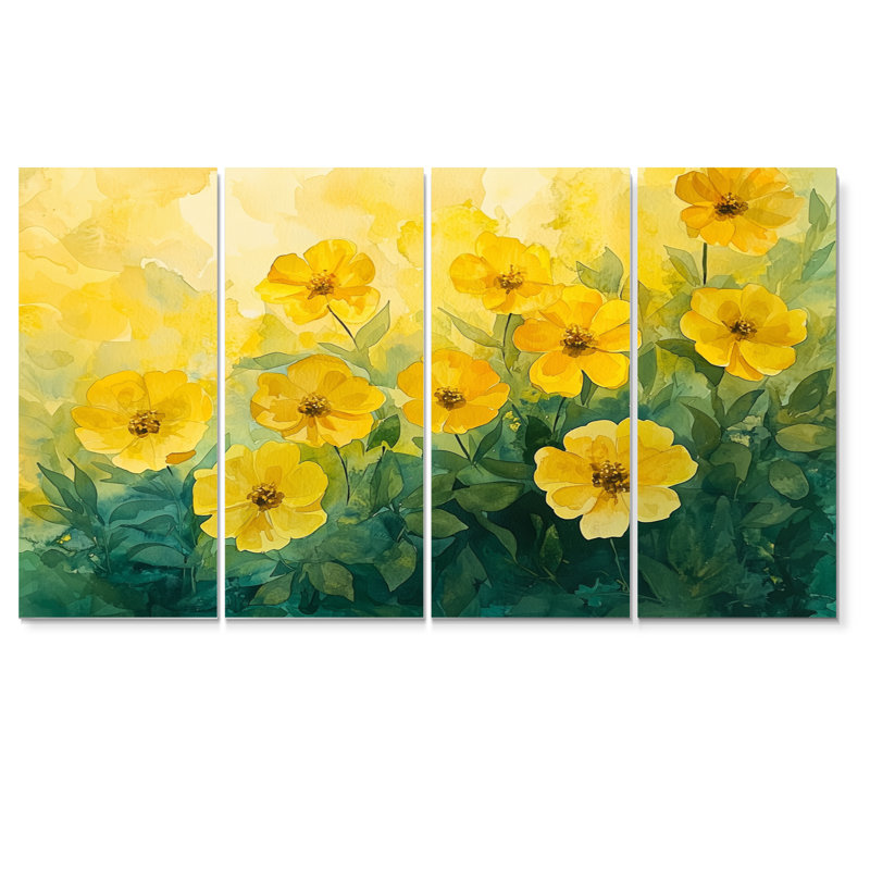 Été Zinnias pétales ensoleillés I - art mural Zinnias - ensemble de 4 décorations murales traditionnelles, H 28 po x l 48 po