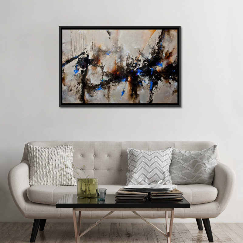 Peinture sur toile tendue, "sables du temps iii" par ch studios, H 18 po x l 26 po x P 1,5 po, Toile encadrée noire