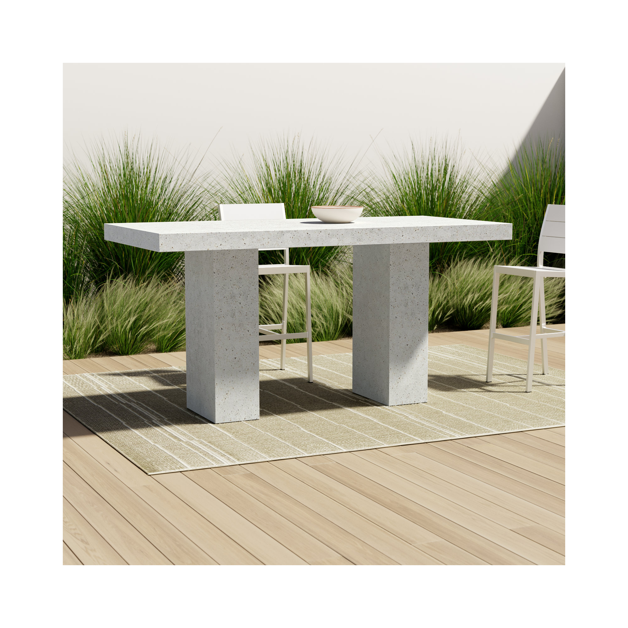 Kareen Pedestal Dining Table, Bar Table (41.75" Height), 82.75" L x 39.25" W, Ivory Terrazo