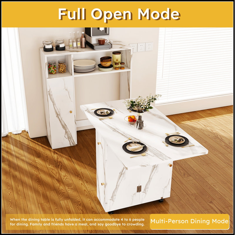 Multifunctional Folding Dining Table with Wall-Mounted Sideboard & Storage for Small Apartments