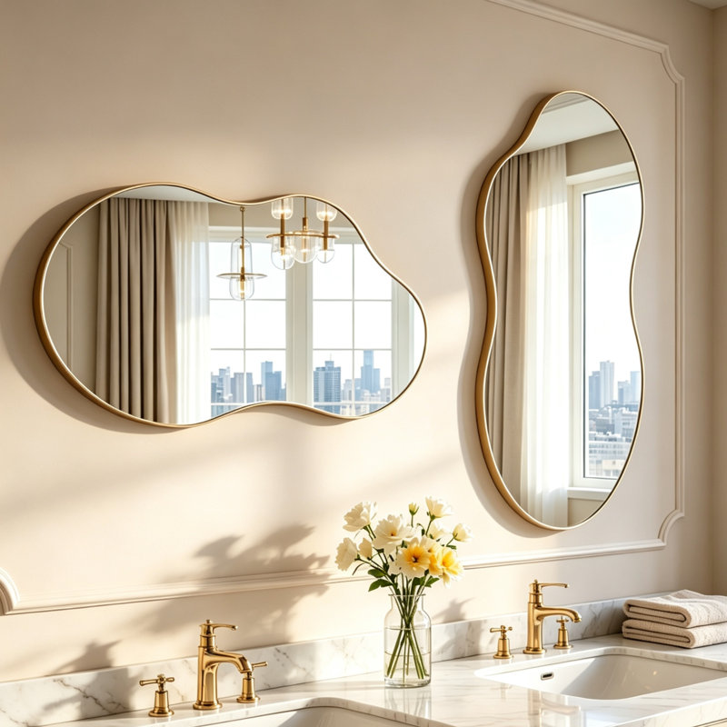 Asymmetrical Metal Wall Mirror, Brown, 111cm H x 55cm W