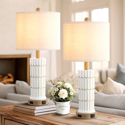 25" Resin Table Lamp Set With USB, Type-C Ports And AC-Outlet