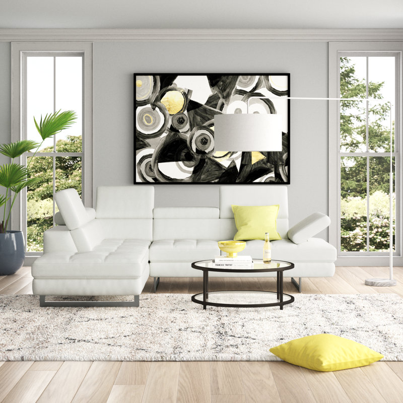 Canapé modulaire en cuir véritable l 114 po Hugo, Orienté à gauche (vu de face), Cuir véritable blanc neige