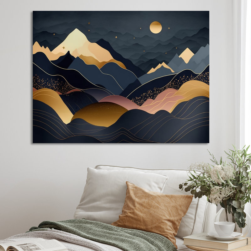 Nashaun Gold Minimalist Mountains I - Minimalisme, art mural, H 12 po x l 20 po x P 1 po, Toile tendue