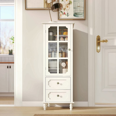 Buffet minimaliste avec portes en verre et double tiroir, armoire de rangement moderne en bois pour le salon, le vestibule, le couloir d'entrée