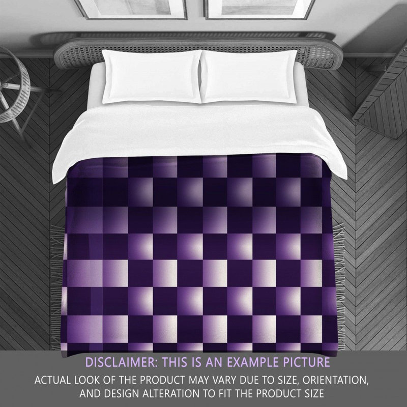 Machine Printed Comforter, Queen Comforter, Purple/Silver Checkered