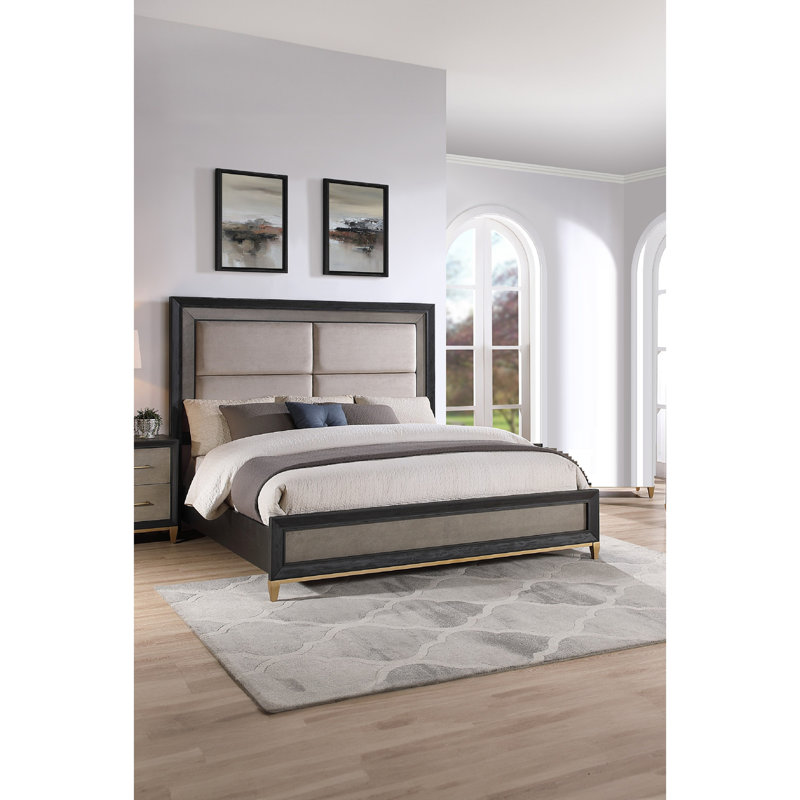 Lit rembourré Luxe avec pieds métalliques, Grand lit