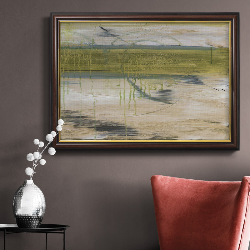Réflexions aquatiques I, Pas de tapis, H 16 po x l 20 po x P 2,5 po, Toile avec cadre flottant brun foncé