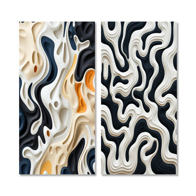 Black White Labyrinth Pattern - Abstract Metal Art Print Set Of 3