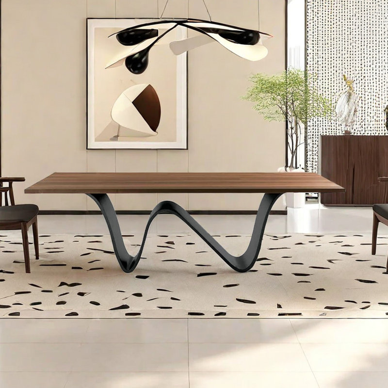 Solid Wood Top Metal Base Dining Table, Dark Brown, 29.53" H x 78.74" L x 31.5" W