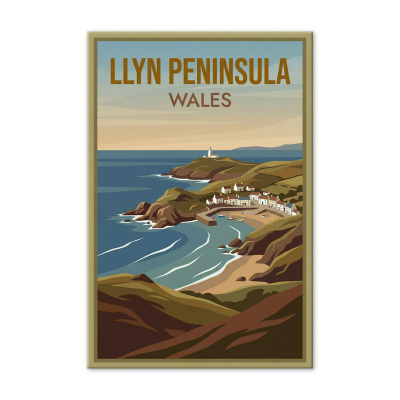 Llyn Peninsula, Wales - Romantic Coastal Escape Travel Poster. Giclee Print on Wrapped Canvas. Wall Art, Home Decor - Regions & Scenic Areas, Wales 1 Piece Wrapped Canvas Wall Art