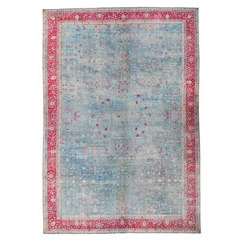 Tapis bleu Oushak turc rétro fait à la main 12 x 18