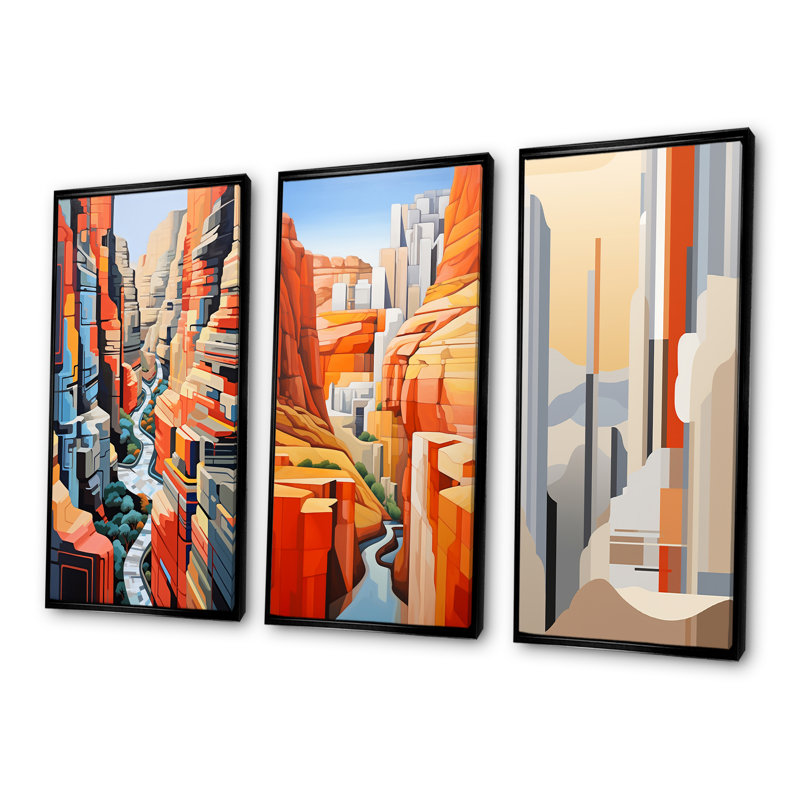 Paysage de canyon inspiré de Stijl, Cadre flottant noir, H 32 po x l 48 po