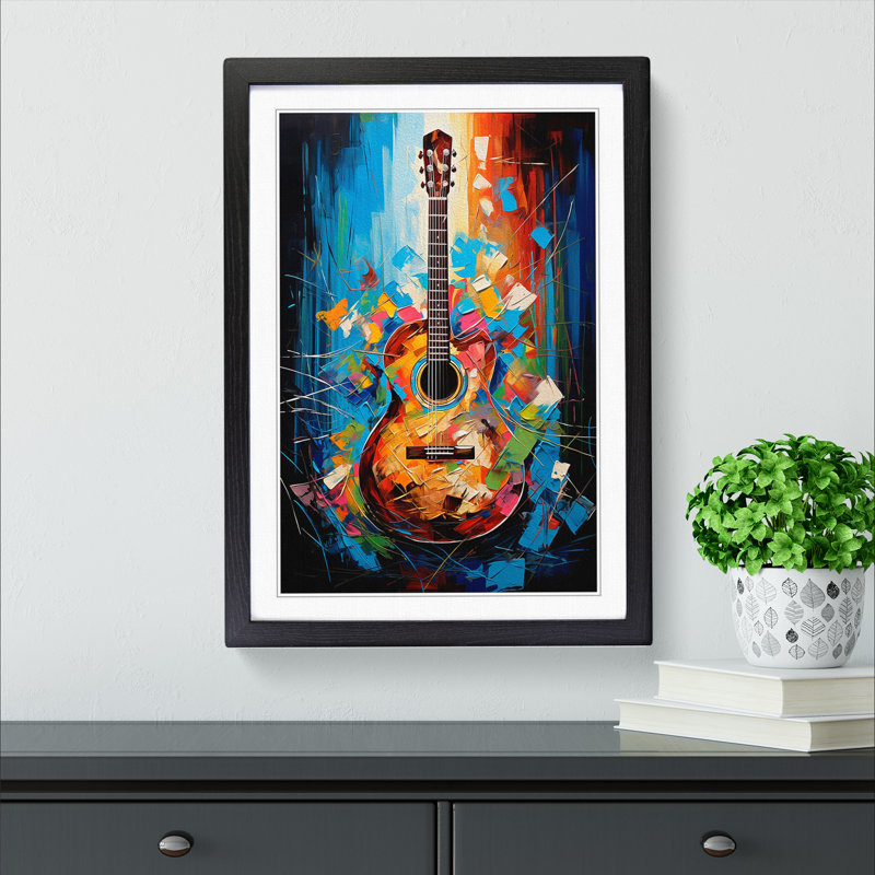 Acoustic Guitar Modern No.2 - Single Picture Frame Print on Wood, 34cm H x 25cm W x 2cm D, Black Framed