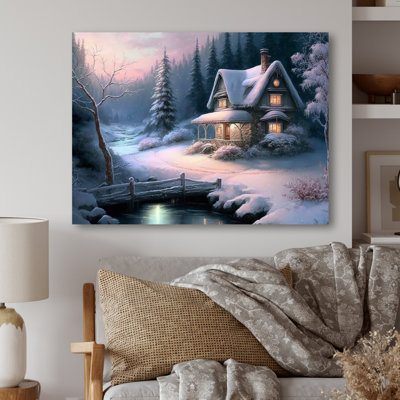 Winter Scene Farmhouse - Landscape Cottage Wall Art