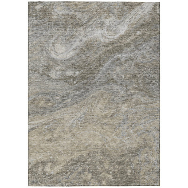 3' X 5' Taupe Beige And Ivory Abstract Washable Indoor Outdoor Area Rug