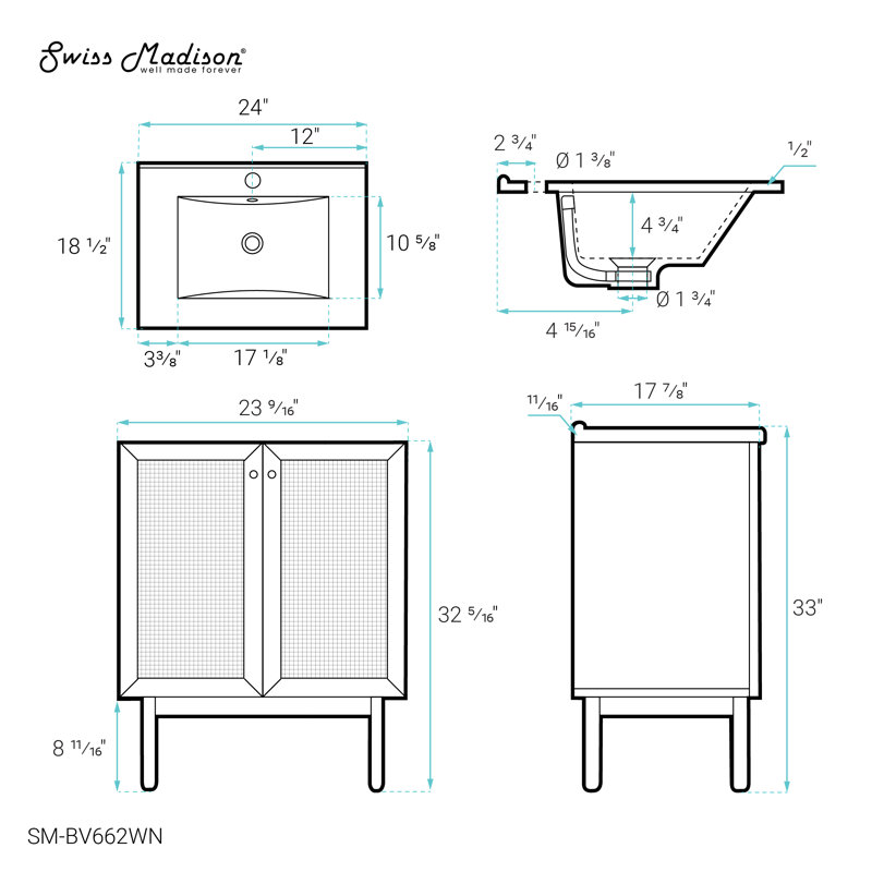 Classe 24" Freestanding Bathroom Vanity with Sink Top, Dark Walnut