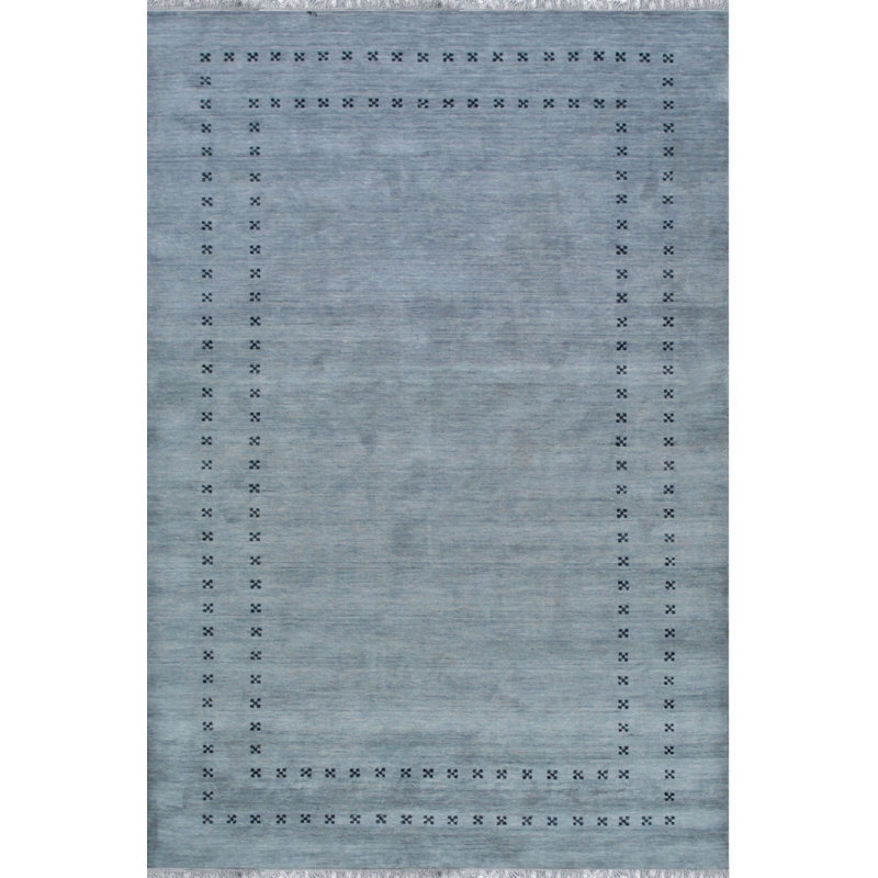 Gray Hand-Knotted Wool Framed Field Geometric Modern Contemporary Carpet Rug, 2'6 x 8'
