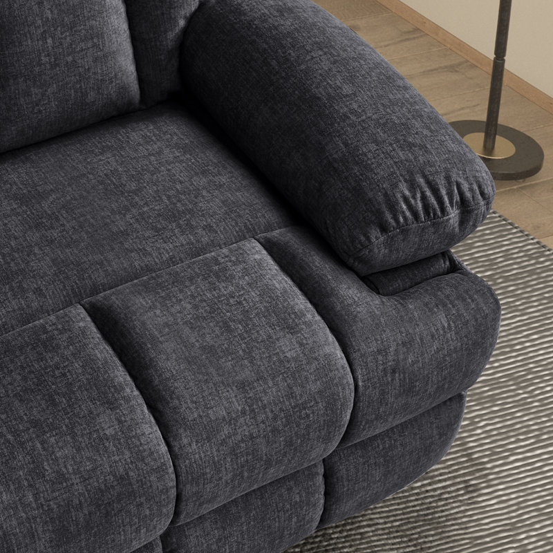 Manual Rocker Reclining Loveseat With Center Console, Plush Cat-proof Fleece Upholstery, Hidden Storage & Charging Ports