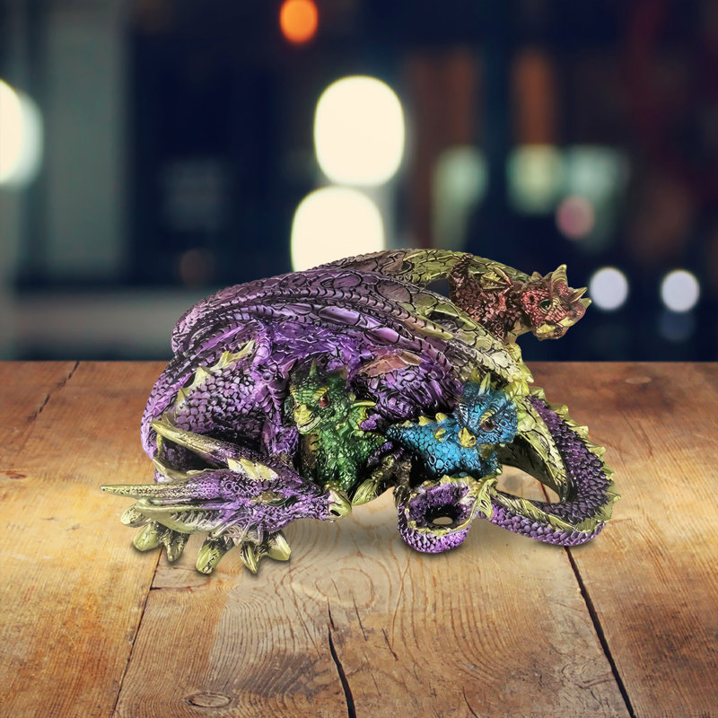 Figurine dragon mauve avec bébés 6,75 "