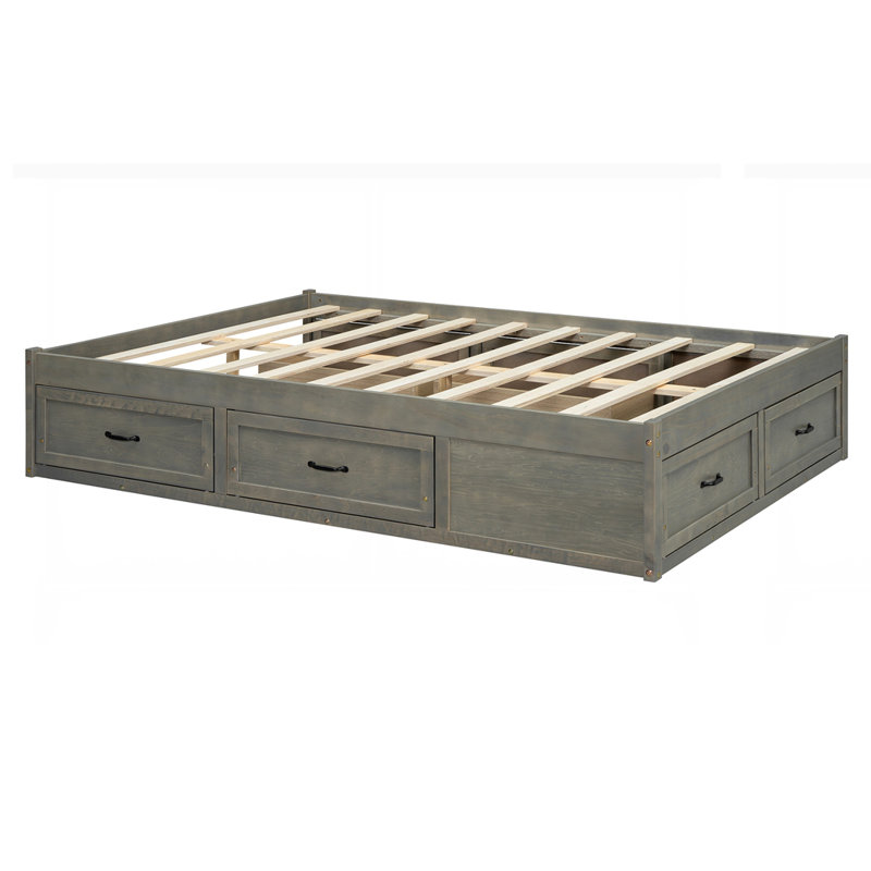 Lit plateforme avec 6 tiroirs de rangement, Gris antique, Double