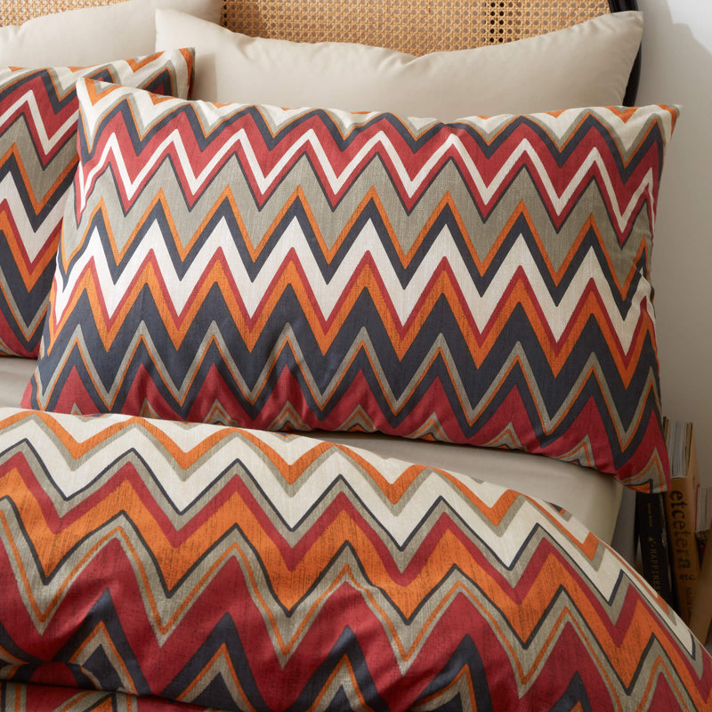 TYLER Cotton Blend Chevron Duvet Cover Set with Pillowcases Included, Double Duvet Cover + 2 Standard Pillowcases, Orange