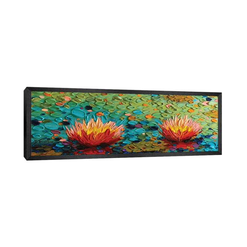 Lily Rapture 3 by Dena Tollefson - Panoramic Painting on Canvas, Black Framed, 30.48 cm H x 91.44 cm W